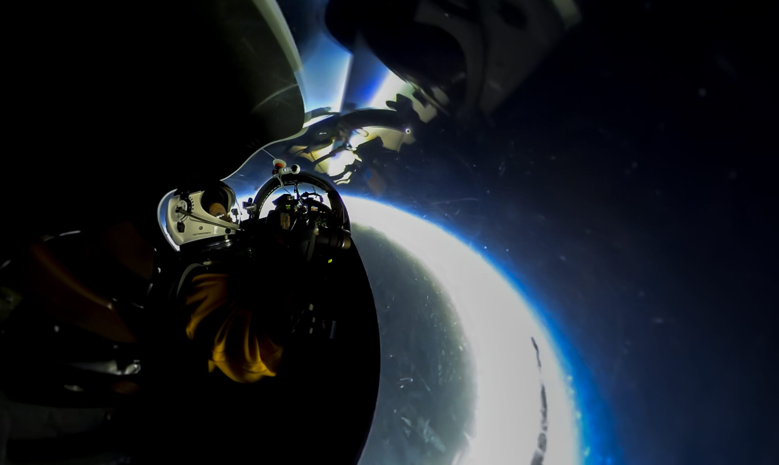 ricoh theta s captures the U-2 cockpit and eclispe shadow on the ground