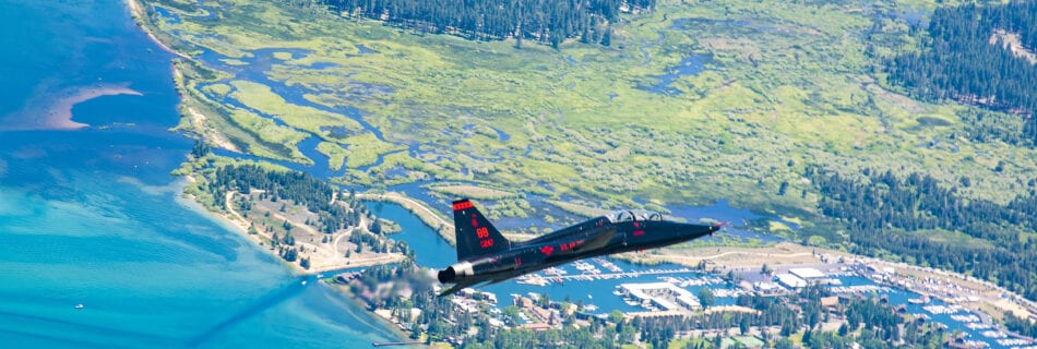 T-38 flies over Tahoe Keys at Lake Tahoe