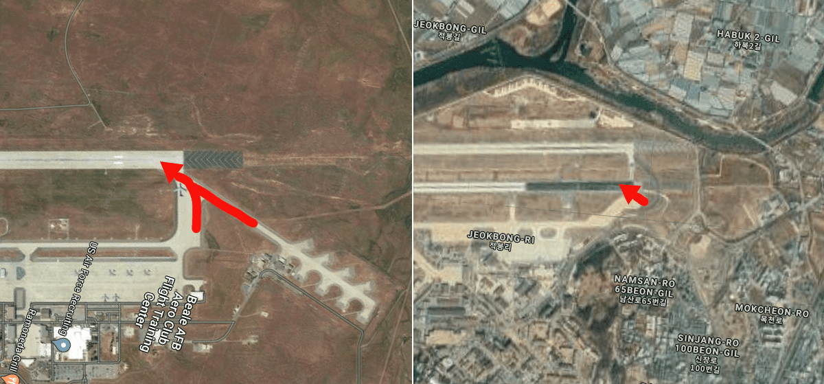 annotated maps showing how different the amount of run-in space is