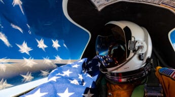 flag selfie panoramic in the U-2